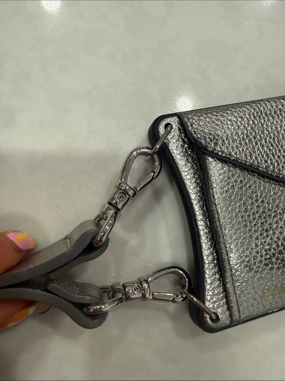 Bandolier Metallic Silver Pebbled Crossbody Phone Wallet iPhone 13 Pro Max - Picture 6 of 7